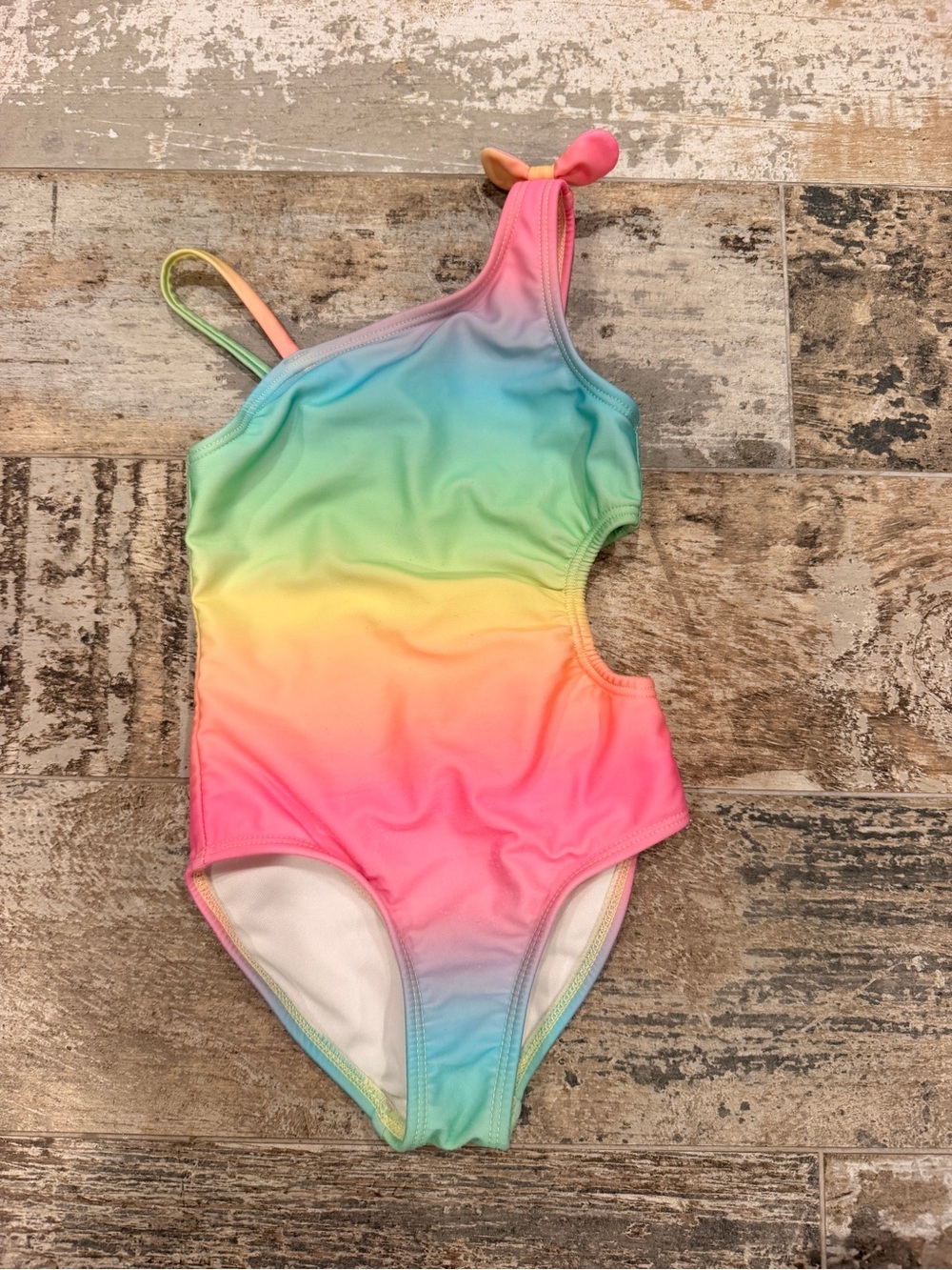 Cat & Jack Girls Rainbow Ombre One-Piece Swimsuit - Pink, Yellow, Green, Blue